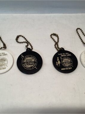 Vtg Lot AFL CIO LADIES GARMENT ILGWU WORKERS UNION Black White keychain fob tag